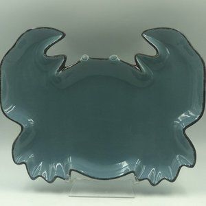 Crab Shaped Cornflower Blue Glossy Ceramic Serving Platter Dish 11 inch